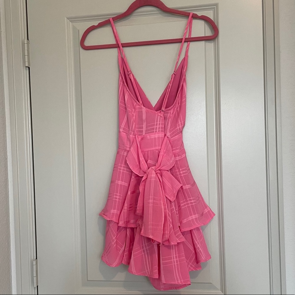 Pink Lily Hot Pink V-Neck Ruffle Tie-Waist Romper - Picture 2 of 7